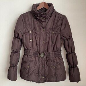 Y2K Brown Puffer Jacket Size Small Belt Winter Utility Coat